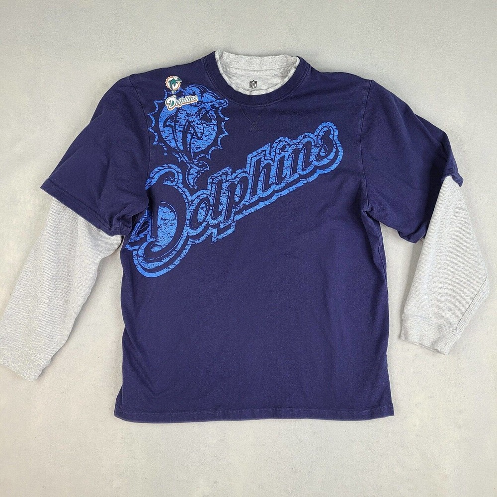 Miami Dolphins NFL T-Shirt Men's Large Blue Long Double Sleeve